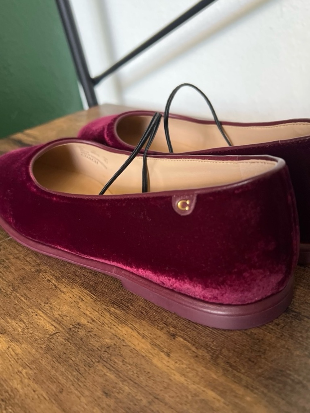 Coach Women’s Velvet Flat Slip-On Shoes in Deep Burgundy